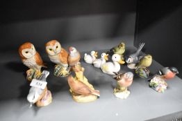 Ten various Bird studies, Beswick Barn Owl x2 2026, Greenfinch 2105, Chaffinch 991, Duck Family 765,