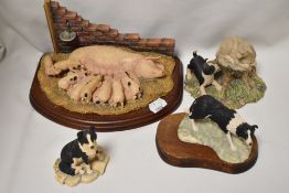 Four modern Border Fine Arts figure studies including JH20, JH58 and Sow with piglets