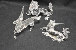 Three modern Swarovski silver crystal glass studies from the Fabulous creatures series including