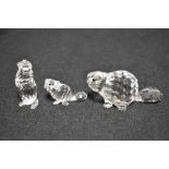 A family of three modern Swarovski silver crystal glass beaver studies