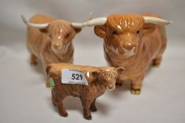 Three Beswick studies Highland Bull 2008, Highland Cow 1740 and Highland Calf 1827D