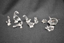 A selection of modern Swarovski silver crystal glass farm yard animals including Geese, Pig, Chicken