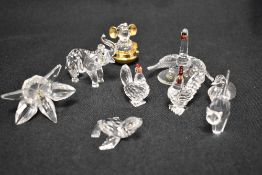 A selection of modern Swarovski silver crystal glass figure studies including Elephant, Cockerel,