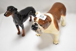 Two Beswick studies, Bulldog, large, 'Ch Bashford British Mascot' 965 and Doberman Pinscher '