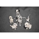 Six modern Swarovski silver crystal glass studies of dogs including Dalmation and Poodle with boxes