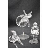 Three modern Swarovski silver crystal glass figurines of ballerinas with boxes