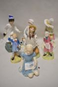 Seven Royal Doulton figurines, Wee Willy Winkie HN3031, Little Miss Muffet HN2727, Tom Tom the