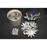 A selection of modern Swarovski silver crystal glass plant and flower studies with boxes