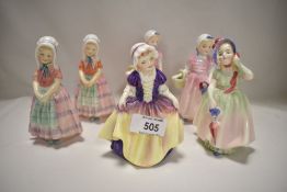 Six small Royal Doulton figurines, Tootles HN1680 x2, Tinker Bell HN1677 x2, Babie HN1679 and