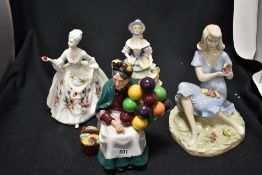 Four Figurines including Royal Doulton Summer Rose and Dianna