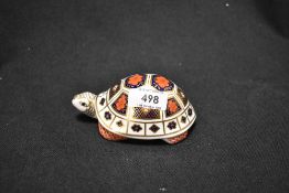 A Crown Derby paperweight, Tortoise, silver stoper