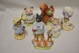 Six Beswick Beatrix Potter figures, Squirrel Nutkin, Pig-Wig, Lady Mouse, Little Pig Robinson, Ribby