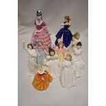 Ten modern Royal Doulton figurines of ladies in dress including Diane, Laura, Hello Daddy, Wendy,