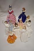 Ten modern Royal Doulton figurines of ladies in dress including Diane, Laura, Hello Daddy, Wendy,