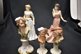 Three mid Century busts , Naples style mark and two similar figurines