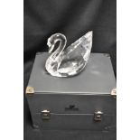 A modern Swarovski silver crystal glass figurine of a Swan with box and case