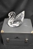 A modern Swarovski silver crystal glass figurine of a Swan with box and case