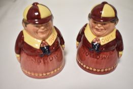 A pair of Royal Doulton Tweedle Dum figural salt pots with box