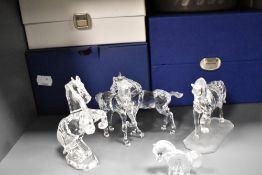 A selection of modern Swarovski silver crystal glass horse studies with boxes