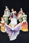 Nine modern Royal Doulton figurines of ladies in dress including Southern Belle, Clarissa,