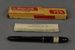 A boxed Burnham No55 in black with single band to the cap having a Burnham 14ct nib. With original