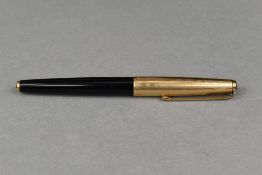 A Parker 61 fountain pen in black with gold cap. Approx 13.4cm
