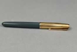 A Parker 51 fountain pen in dove grey with gold cap. Approx 13.7cm