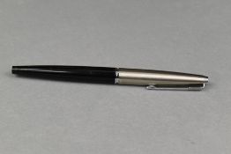 A Parker 45 Classic fountain pen in black with steel cap. Approx 13.8cm