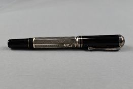A Montblanc fountain pen. A Writers edition Marcel Proust fountain pen. hexagonal sterling silver