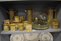 A mid century Portmeirion Cypher pattern part coffee service with three pots and green glaze Totem