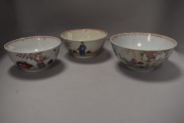 Three early 19th century Chinese porcelain tea slop bowls two being AF