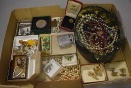 A selection of modern costume jewellery including simulated pearls and some silver items