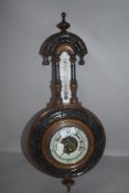 A fine early 20th century banjo style barometer with enamel dial and mercury thermometer
