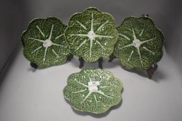 Four Portuguese Majolica style cabbage plates