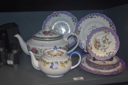 A selection of tea wares including a fine small size Aynsley no.740866 teapot and a Spode tea pot
