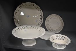 A collection of modern Leeds ware in a classical cream ware pattern including Tazza, bowls and