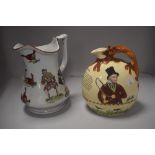 A Victorian Staffordshire Elsmore & Forster puzzle jug with a Crown Devon John Peel musical jug