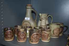 A selection of mid century Tremar ceramics including decanter set and mugs etc