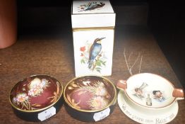 A selection of Poole including Royal Rouge and a bird pattern square container