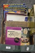 A mixed lots of magazines and books, including Morris Minor workshop manual, Ford Escort Mexico