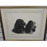 Leon, (contemporary), after, a print, spaniels, indistinctly signed, 38 x 47cm, mounted framed and