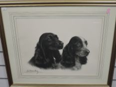 Leon, (contemporary), after, a print, spaniels, indistinctly signed, 38 x 47cm, mounted framed and