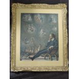 (19th century), a print, Shakespeare musing, 40 x 32cm, heavy plaster framed, some damage, 57 x