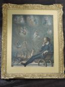 (19th century), a print, Shakespeare musing, 40 x 32cm, heavy plaster framed, some damage, 57 x