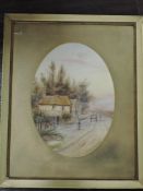 R T Wilding, (19th/20th century), a watercolour, country lane, oval, signed and dated (19)04, 37 x