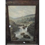 George Law Beetholme, (1830-1880), after, a print, waterfall, 50 x 32cm, oak Art Nouveau framed