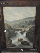 George Law Beetholme, (1830-1880), after, a print, waterfall, 50 x 32cm, oak Art Nouveau framed