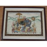 (20th century), a multi media painting, Indian elephant narrative, 27 x 35cm, framed and glazed,