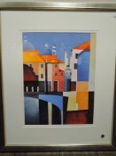 Ian Fryers, (contemporary), a multi media painting, Dorsoduro Venice, signed and attributed verso,