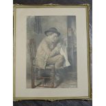 (19th/20th century), style of William Henry Hunt, a re-print, boy reading, 40 x 28cm, gilt plaster